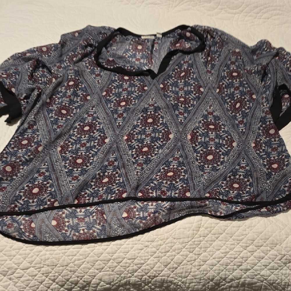 Kim Rogers Blue and Red Boho Blouse